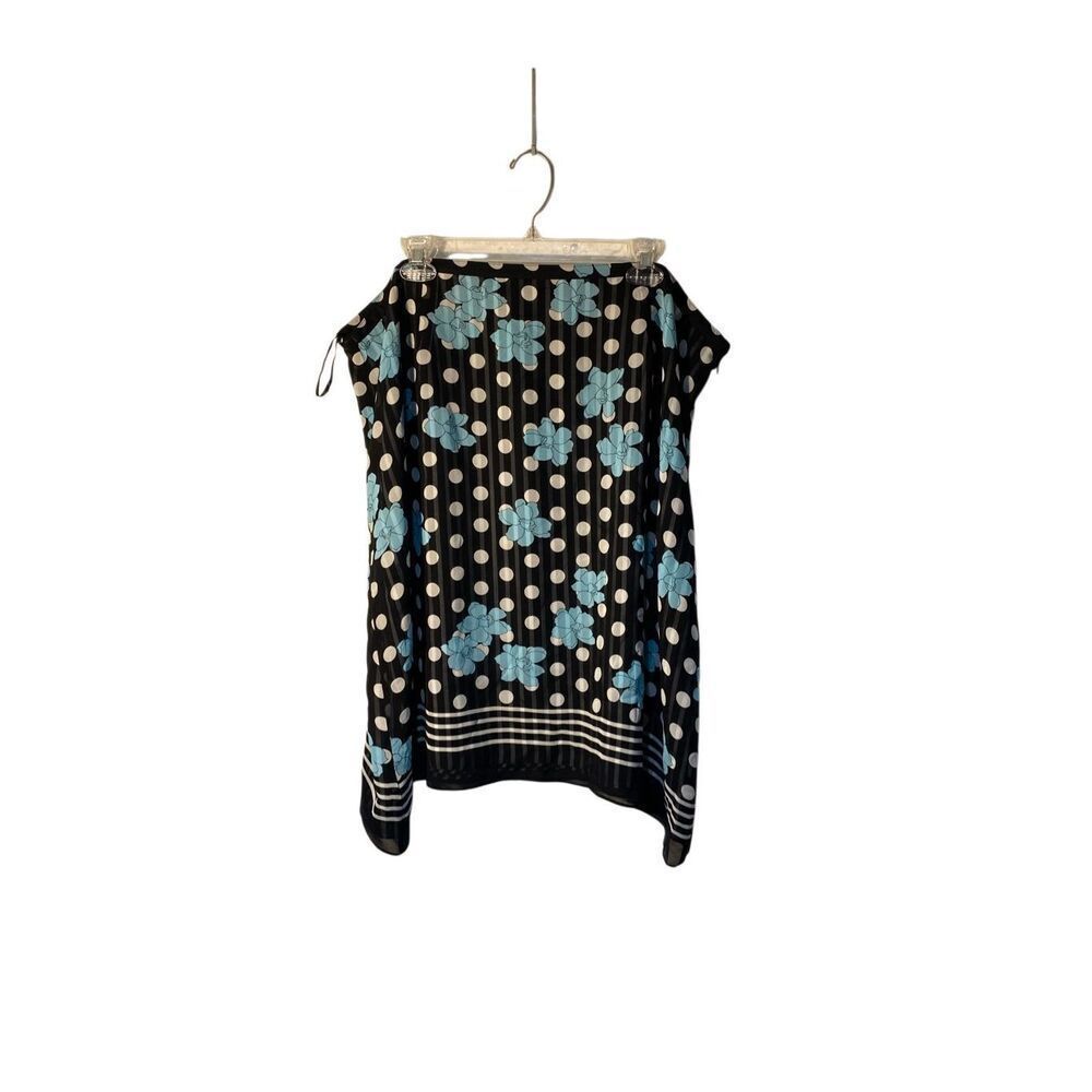 Valerie Stevens, women’s 100% silk floral, black white and blue skirt 20 W